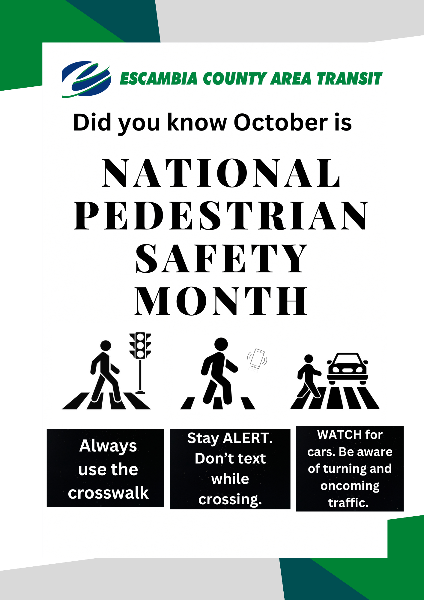 2023 Pedestrian Safety Month graphic
