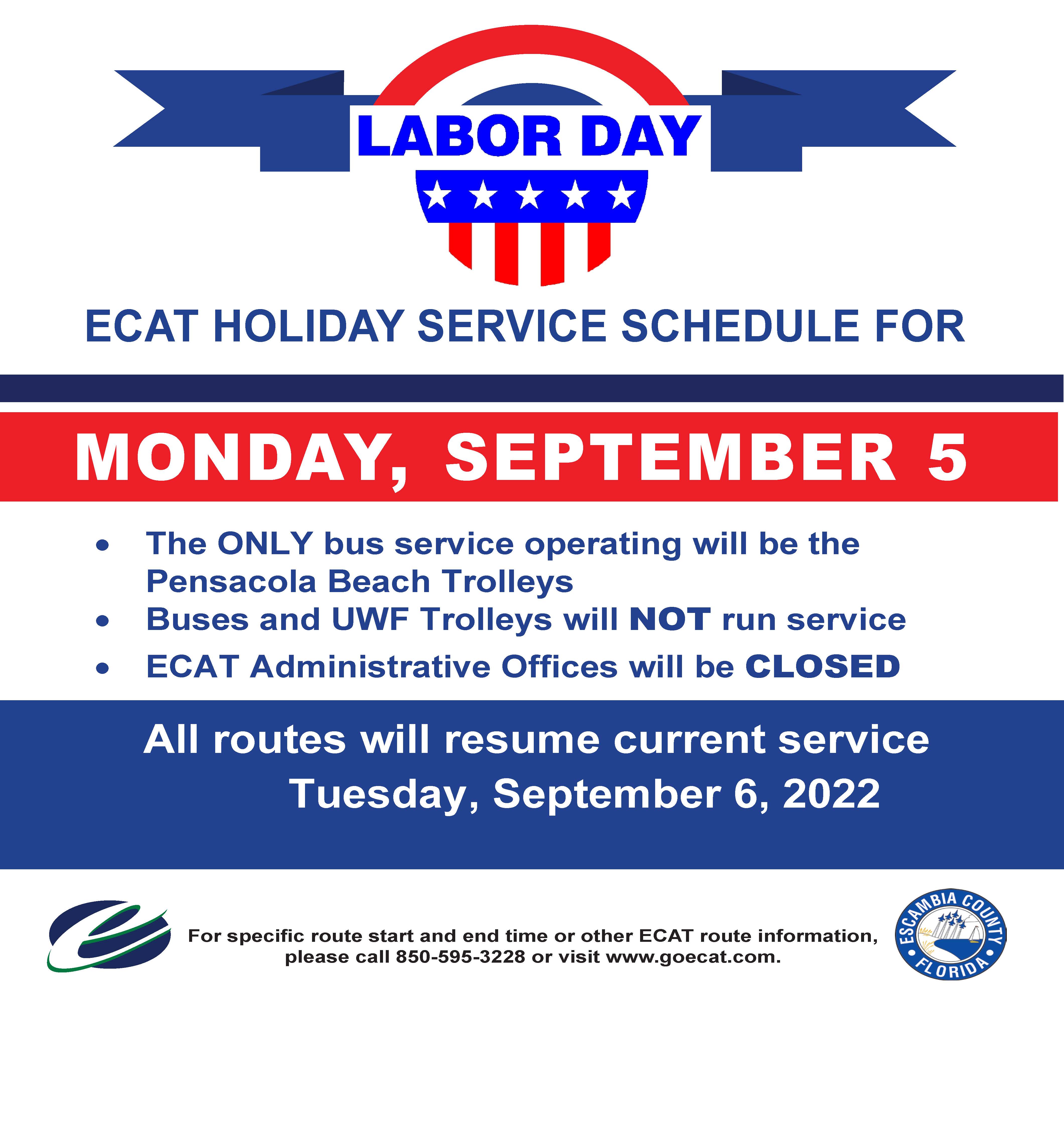 Labor Day closures for ECAT